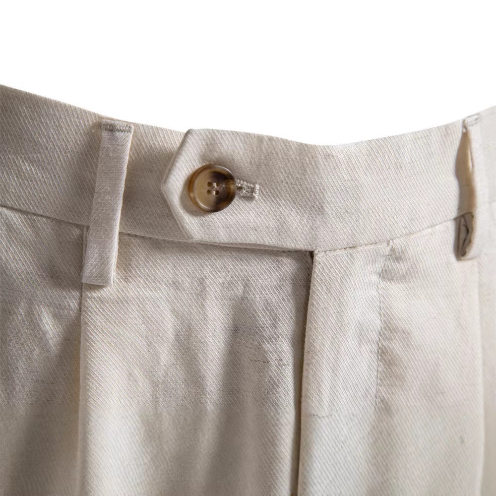 Men's casual linen shorts with cuffs and pleats StylebySassy