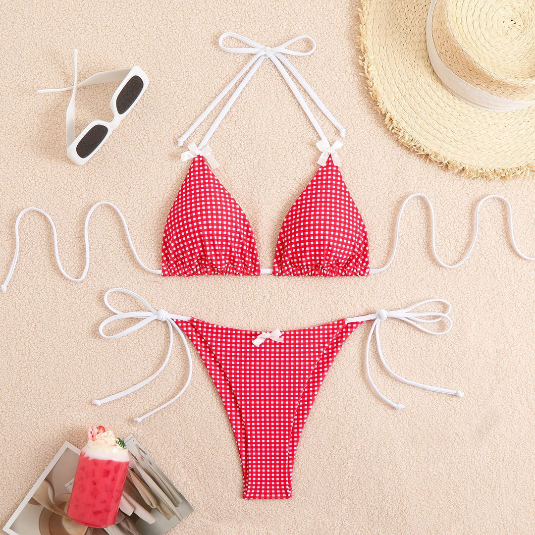 Women's triangle bikini with playful checkered pattern StylebySassy
