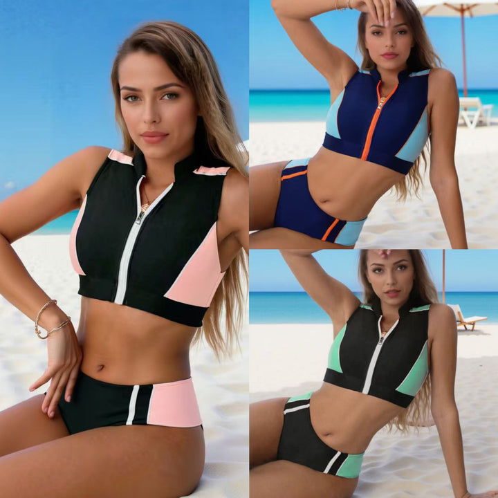 Women’s Sporty Bikini Set with Zipper StylebySassy
