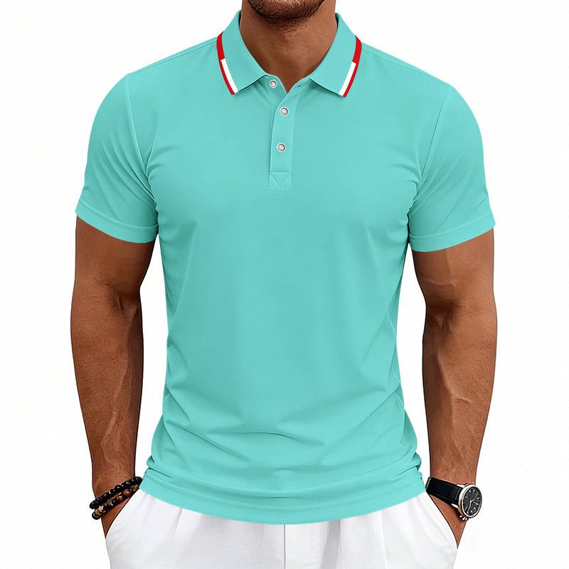 Men's tailored short-sleeve polo shirt with contrast collar made of breathable piqué StylebySassy