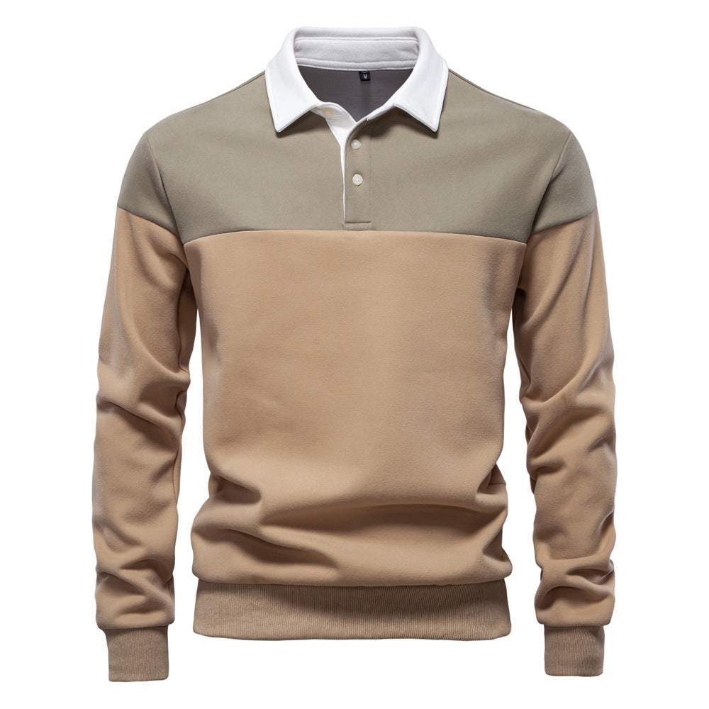 Men's sporty-elegant long-sleeve polo in rugby style with contrasting collar and wide chest panel StylebySassy