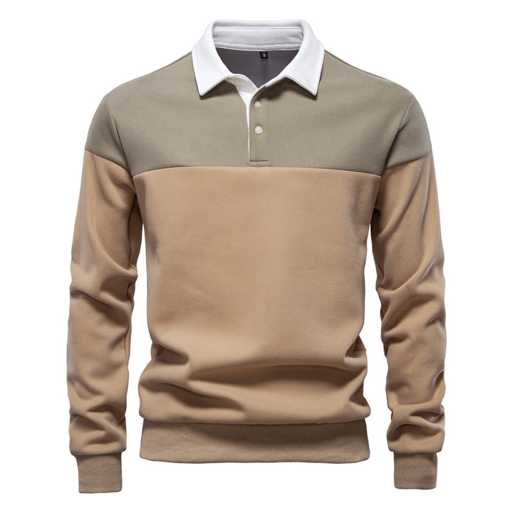 Men's sporty-elegant long-sleeve polo in rugby style with contrasting collar and wide chest panel StylebySassy