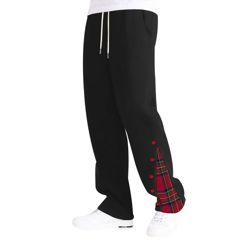 Unisex wide Relax joggers with side snap button placket and checkered insert StylebySassy