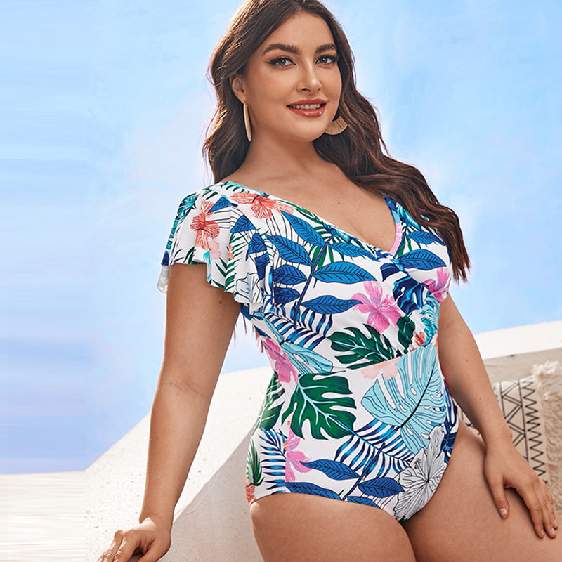 Women Elegant Swimsuit with Floral Ruffle Details StylebySassy