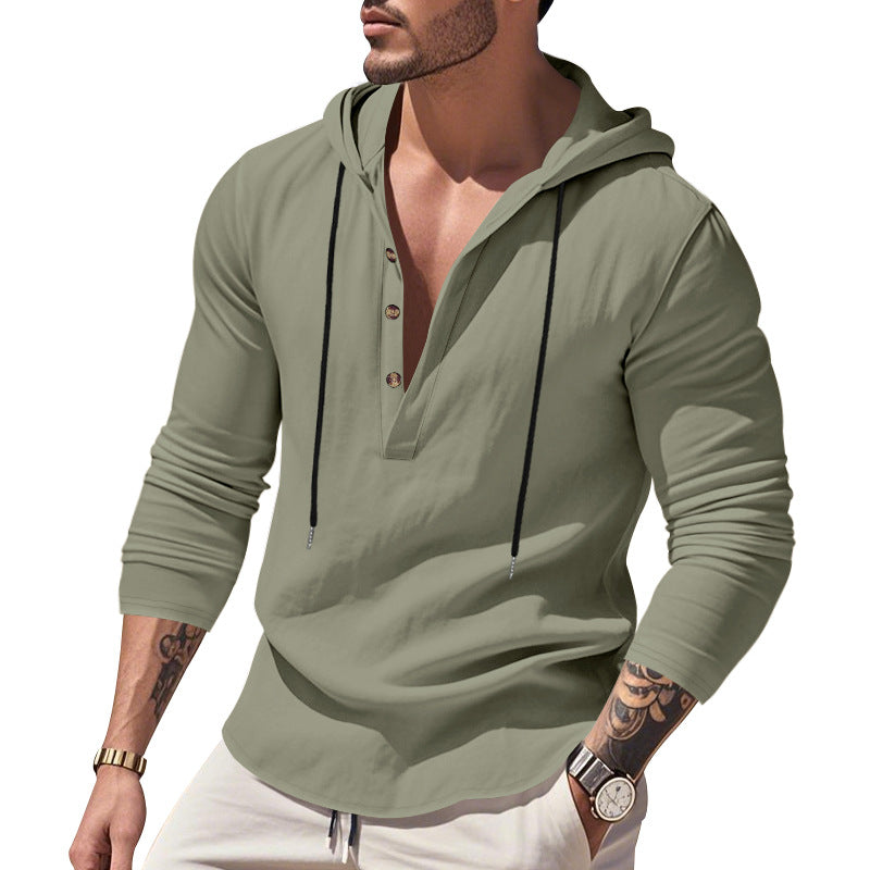 Men's casual hoodie with button placket and slim fit StylebySassy