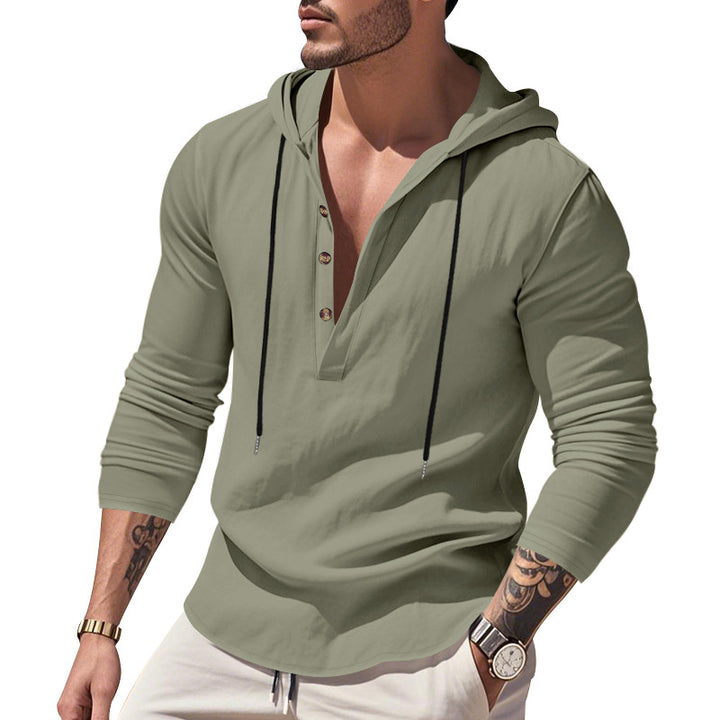 Men's casual hoodie with button placket and slim fit StylebySassy
