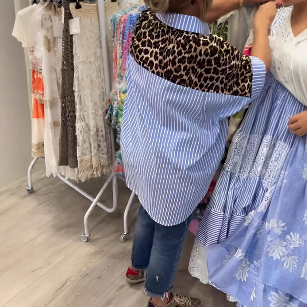 Women wide-cut poncho tunic with leopard print and decorative flamingo appliqués StylebySassy