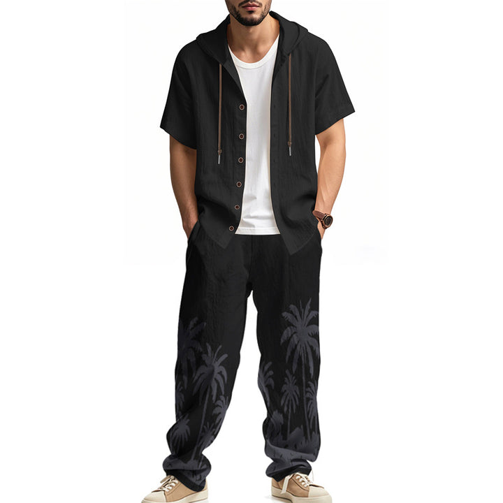 Men's casual summer ensemble with hoodie and wide palm motif pants StylebySassy