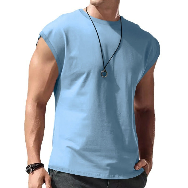 Men's fitted sleeveless muscle shirt made of cotton blend with wide shoulder sections StylebySassy