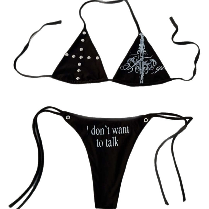 Women Triangle Bikini with unique lettering and glitter elements StylebySassy