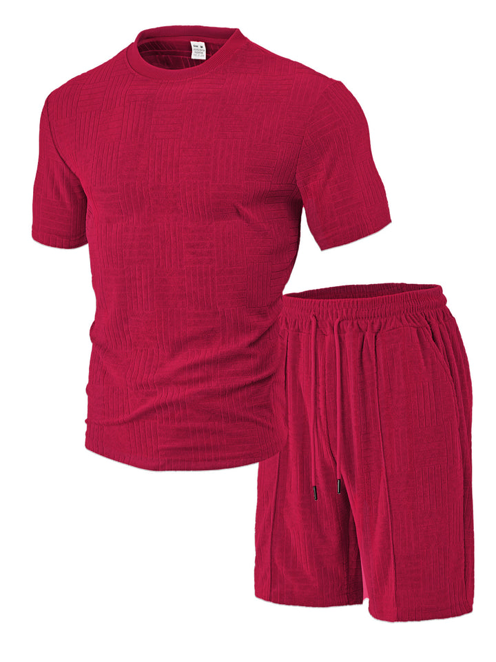 Men's nano relief structure lounge two-piece with short sleeve round neck and elastic drawstring Bermuda StylebySassy