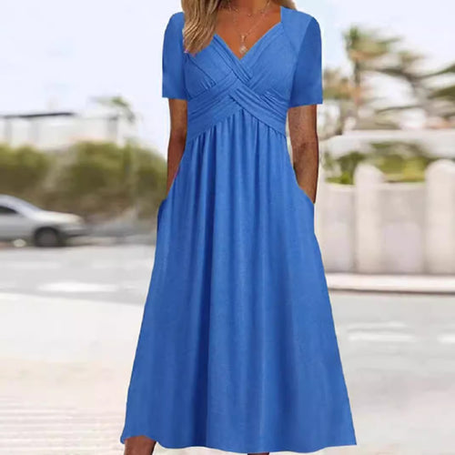 Women’s maxi dress short sleeve with crossover top and side pockets StylebySassy