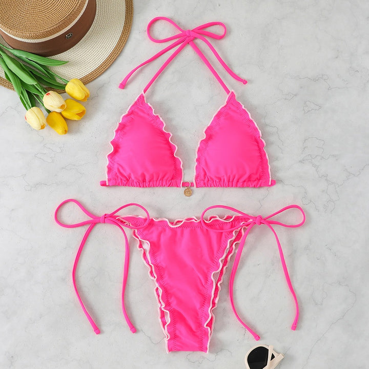 Women Triangle Bikini Set with playful ruffle detail StylebySassy