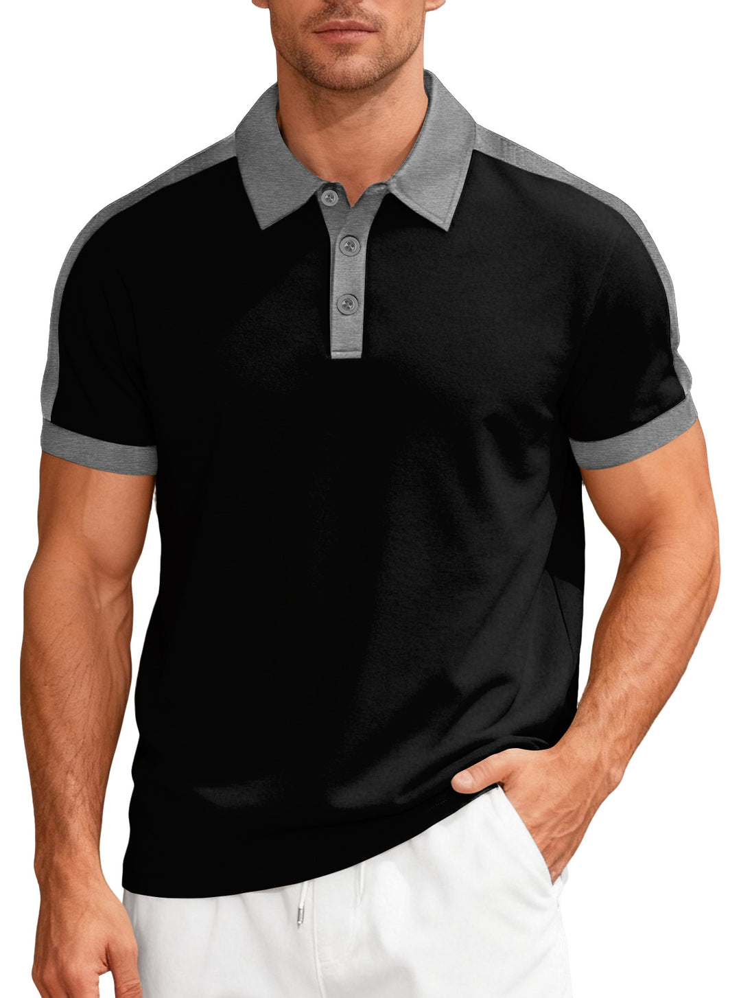 Men's nan Premium polo in retro contrast look with shirt collar and three-button placket StylebySassy