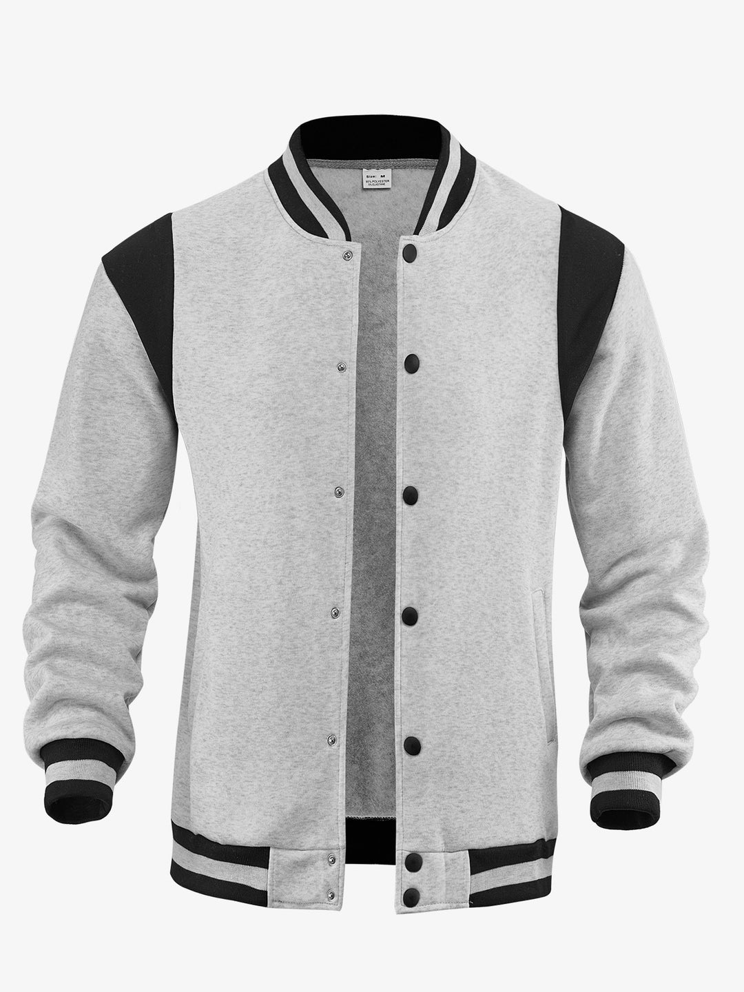 Men's light baseball jacket in sweat quality with snap button placket, ribbed collar and contrasting shoulder yoke StylebySassy