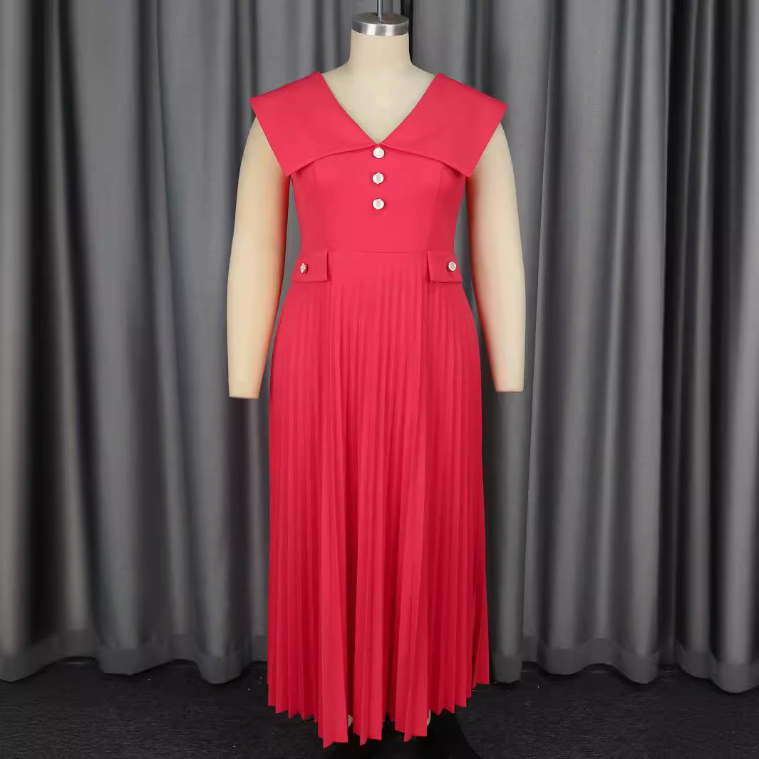 Women's pleated maxi dress with elegant button details StylebySassy