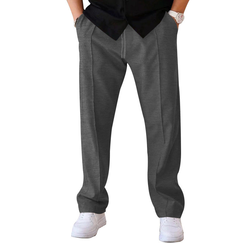 Men's straight-cut casual trousers with crease and drawstring StylebySassy