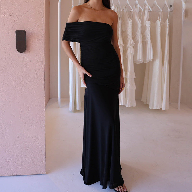 Women Refined Off-Shoulder Maxi Dress with Ruffle Details StylebySassy