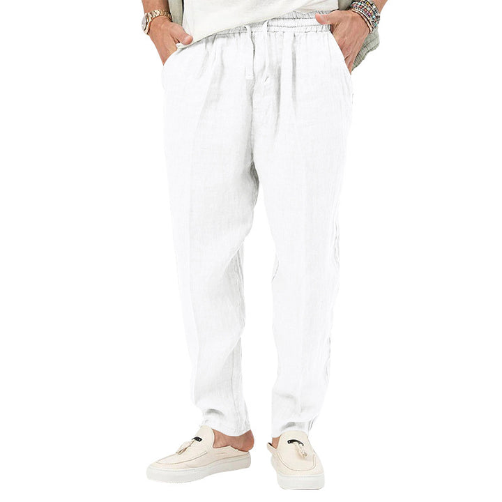 Men's linen jog pants with elastic tunnel drawstring waistband and tapered leg StylebySassy