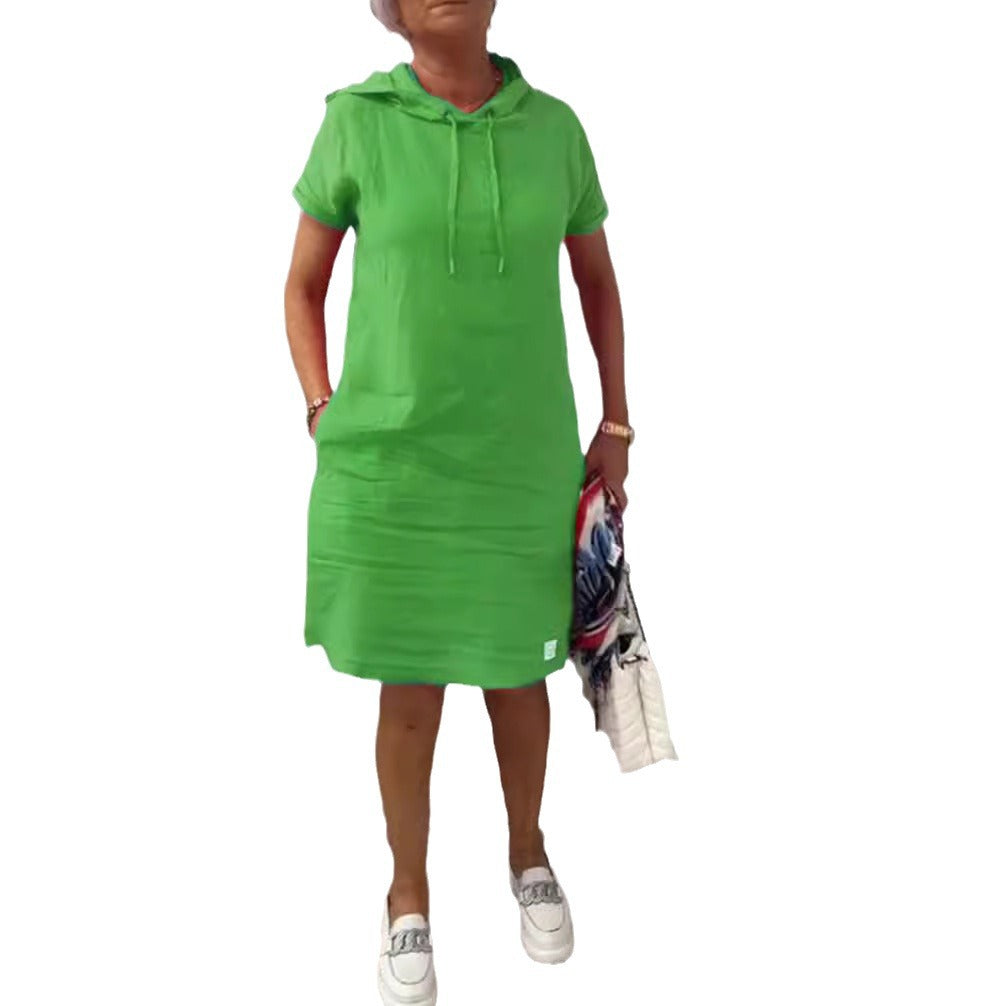 Women's nan legeres hooded dress with short sleeves, straight cut and drawstring StylebySassy