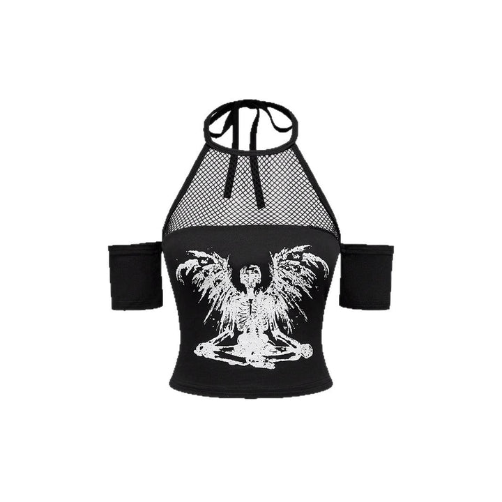 Ladies Trendy Crop Top with Mesh Details and Original Graphic Lace StylebySassy