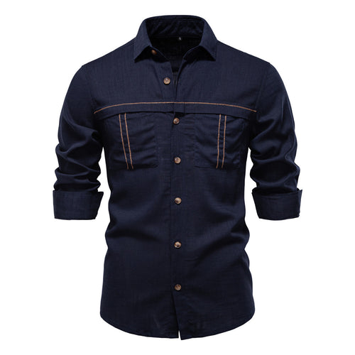 Men's Workshirt in Denim Look with Double Chest Pockets and Contrast Stitching StylebySassy