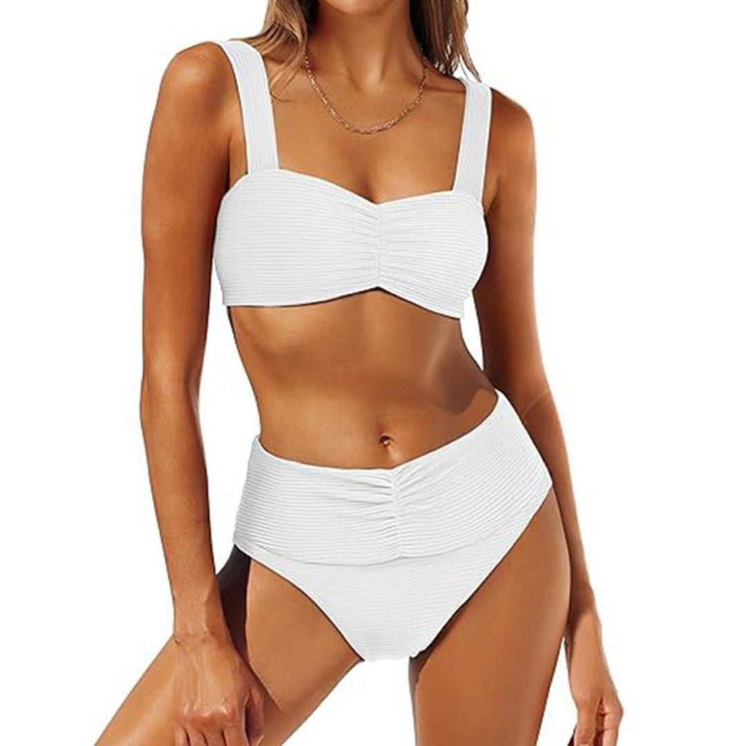 Women's High-Waisted Bikini Set with Ruched Top StylebySassy
