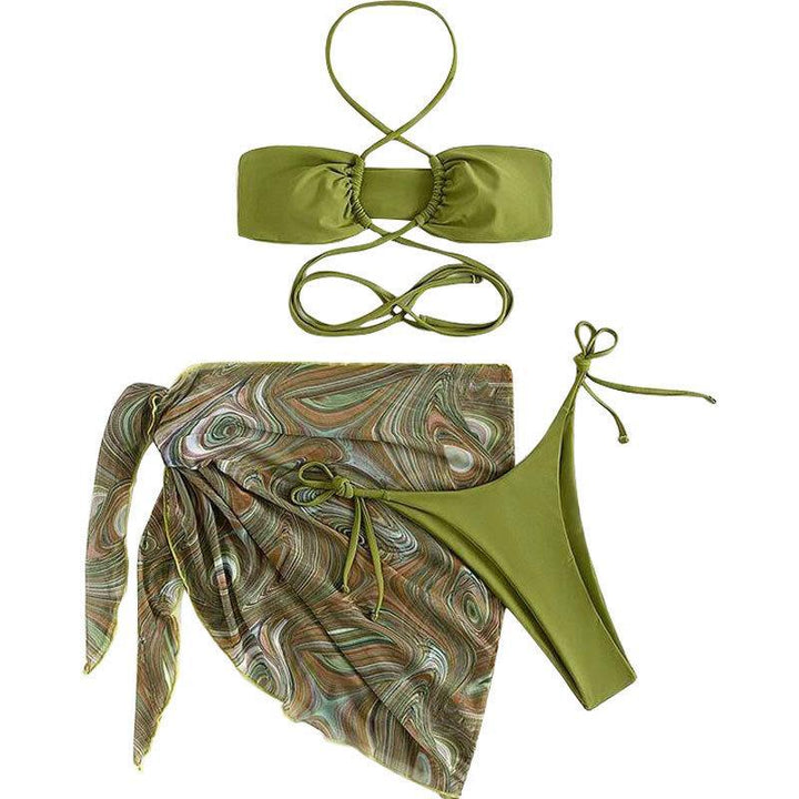 Women Bandeau Bikini with adjustable straps and transparent wrap skirt StylebySassy