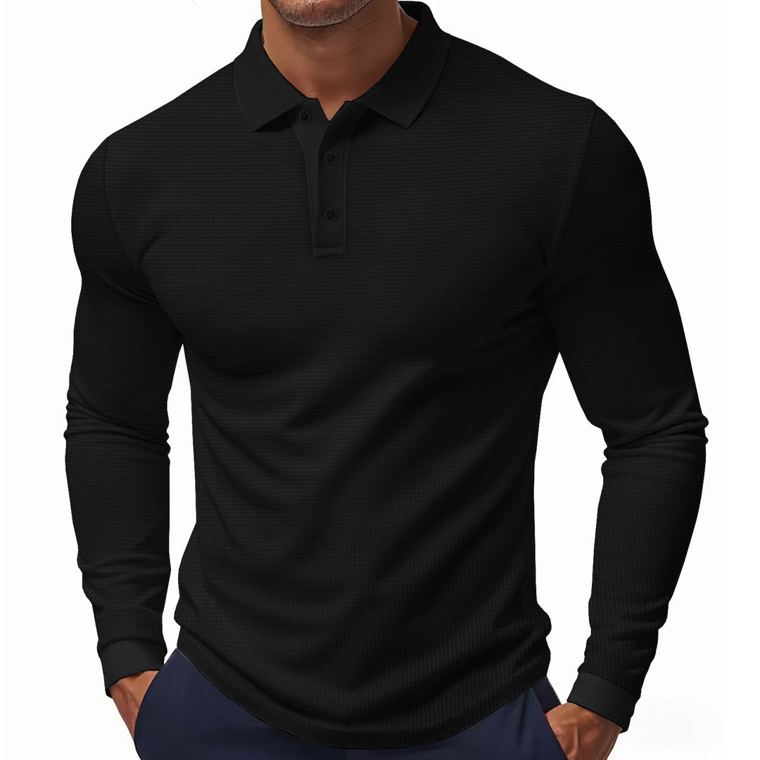 Men's long-sleeved polo shirt made of textured jersey with slim fit and polo collar StylebySassy