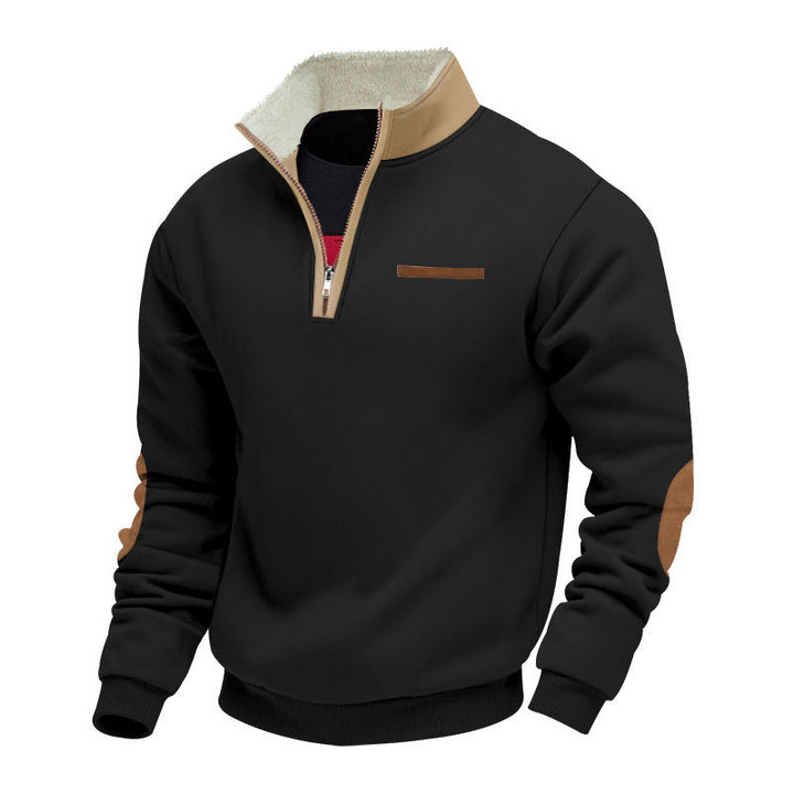 Men's half-zip troyer with teddy fleece collar and leather elbow patches StylebySassy