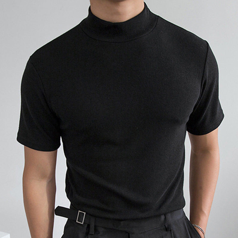 Men's fitted short-sleeve stand collar top made of cotton-elastane StylebySassy