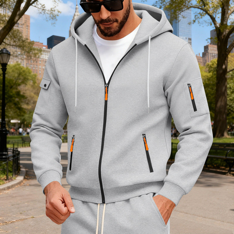 Men's hooded jacket with water-repellent zippers and multifunctional pockets StylebySassy
