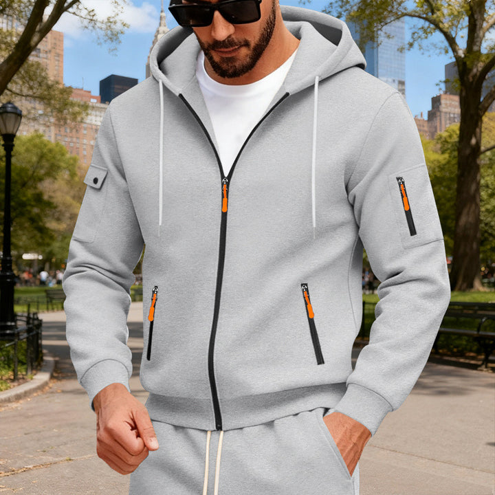 Men's hooded jacket with water-repellent zippers and multifunctional pockets StylebySassy