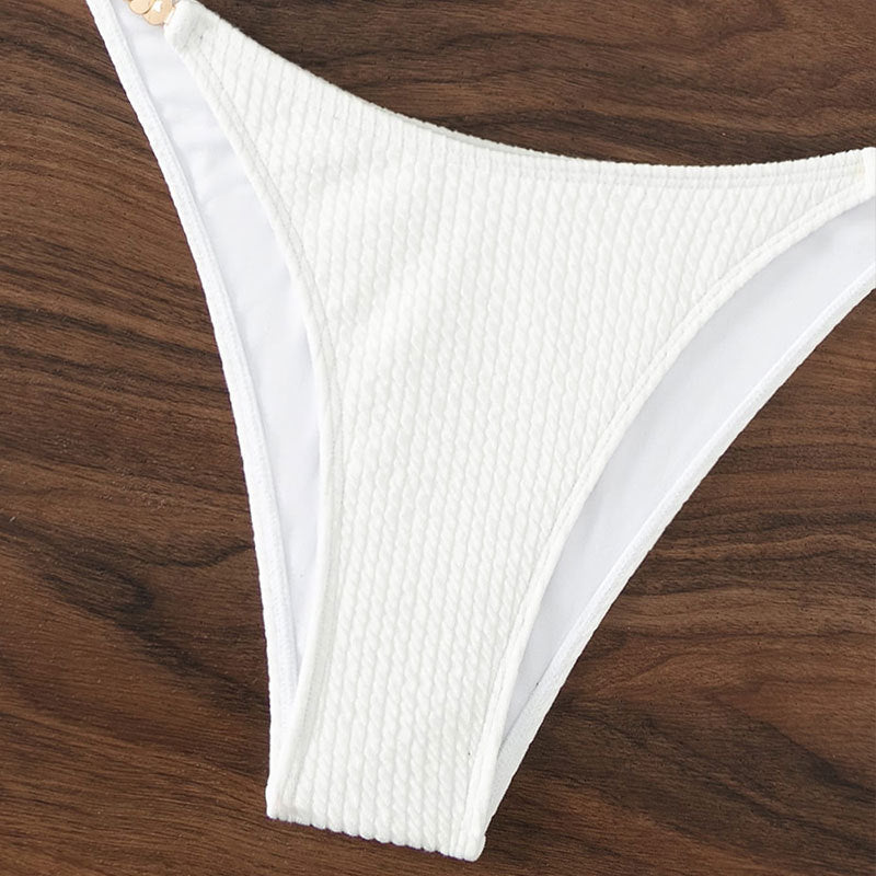 Ladies Bikini Set with refined ruffles and golden accents StylebySassy