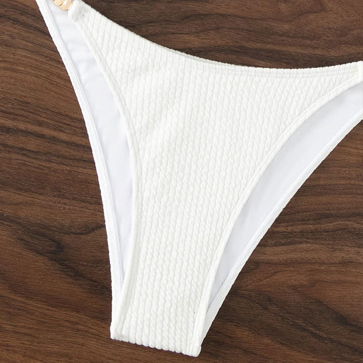 Ladies Bikini Set with refined ruffles and golden accents StylebySassy