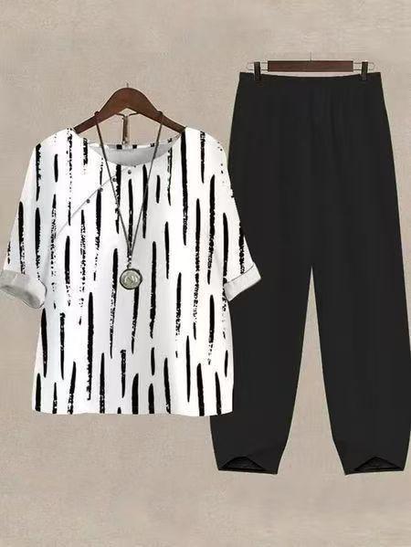 Women's oversized shirt with brushstroke pattern, dropped shoulder and elastic comfort pants with drawstring StylebySassy