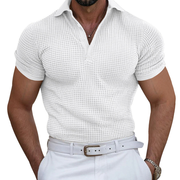 Men's structured piqué polo shirt made of cotton blend with reinforced polo collar StylebySassy
