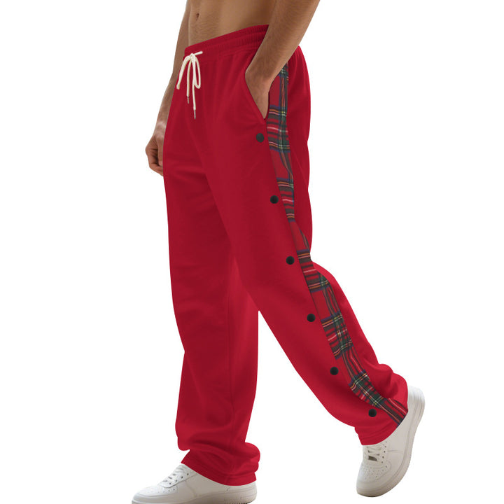 Men's oversized jogging pants with button placket and checkered side stripe StylebySassy