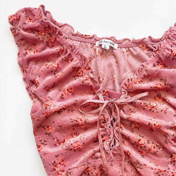 Women's lace top with gathering and floral pattern StylebySassy