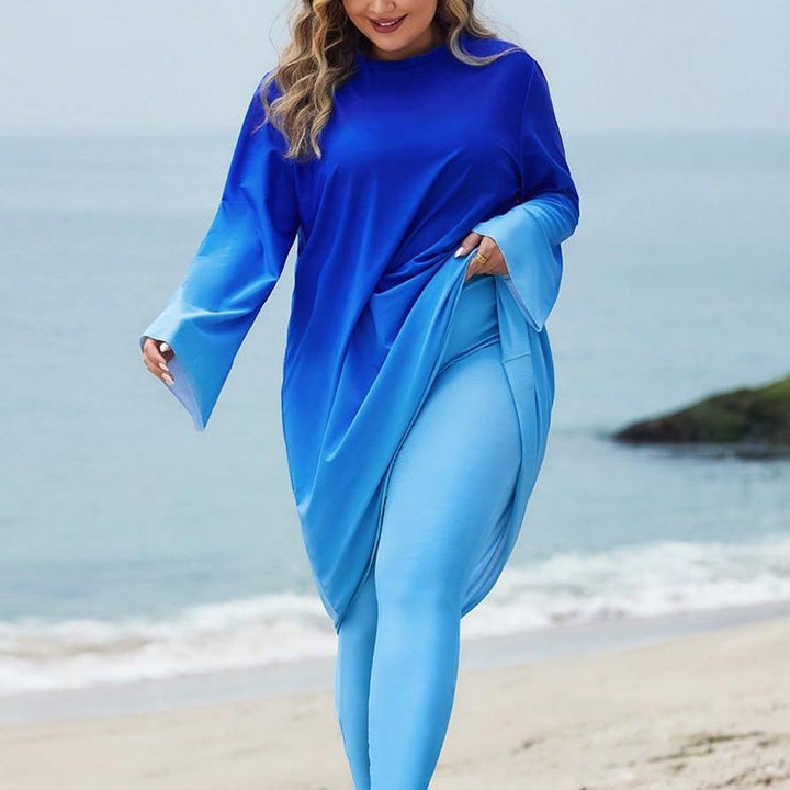 Women creamy beach dress with long sleeves and fashionable gradient color StylebySassy