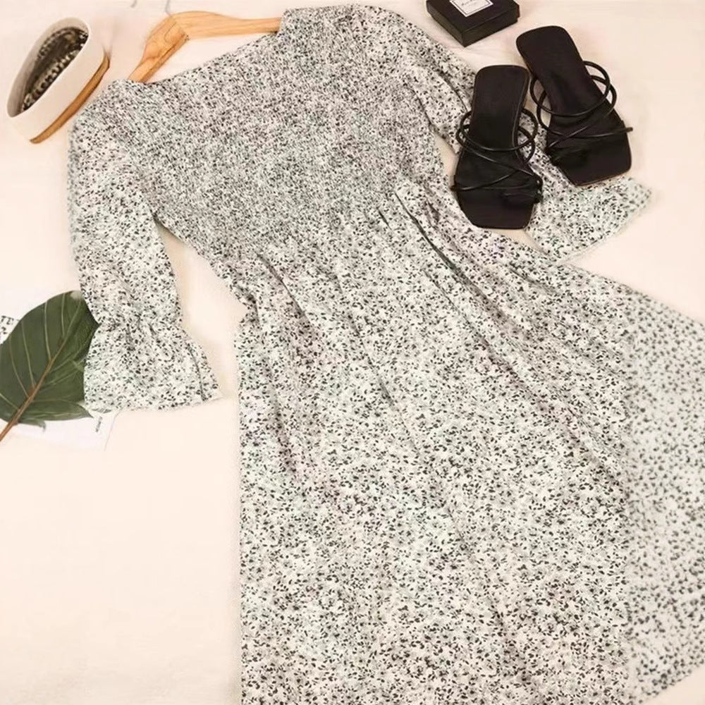 Women nan locker falling babydoll midi dress with gathered under bust, dropped three-quarter sleeves and fine floral print StylebySassy