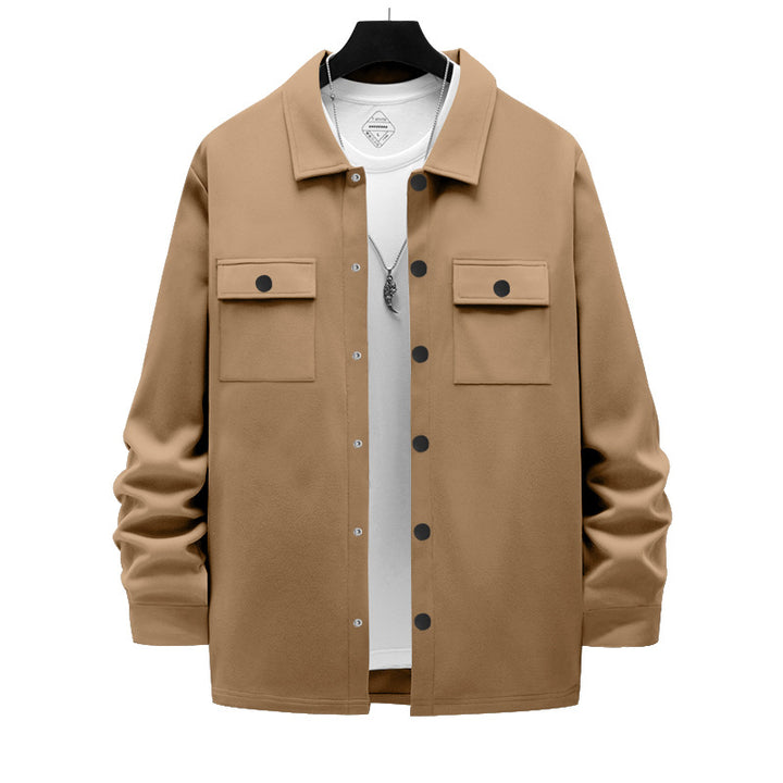 Men's work-inspired shirt jacket with button placket, patch chest pockets, and boxy fit StylebySassy