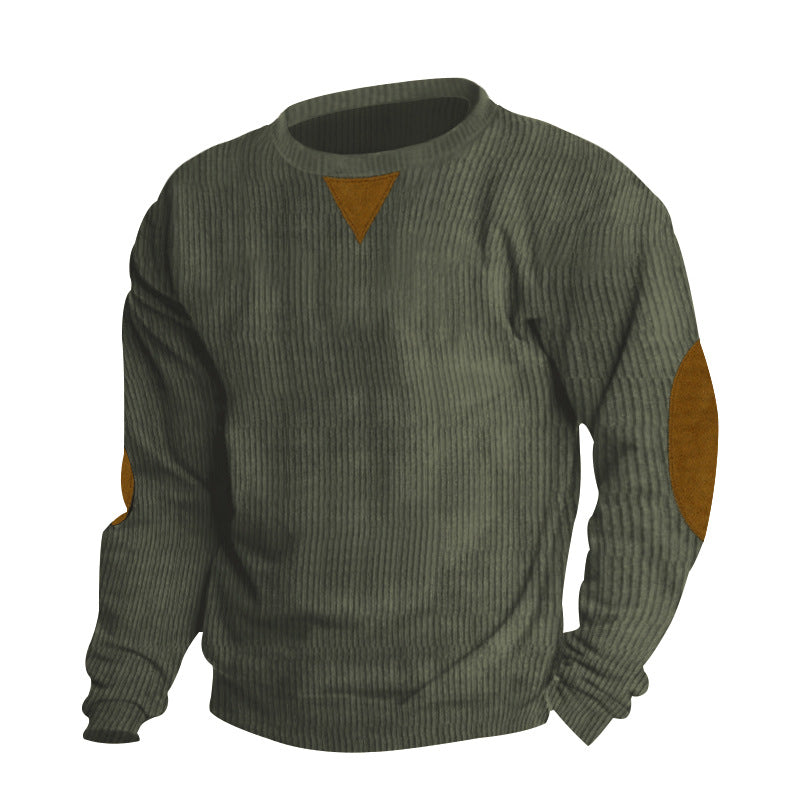 Men's thick ribbed crew neck knit sweater with elbow patches and triangle detail StylebySassy