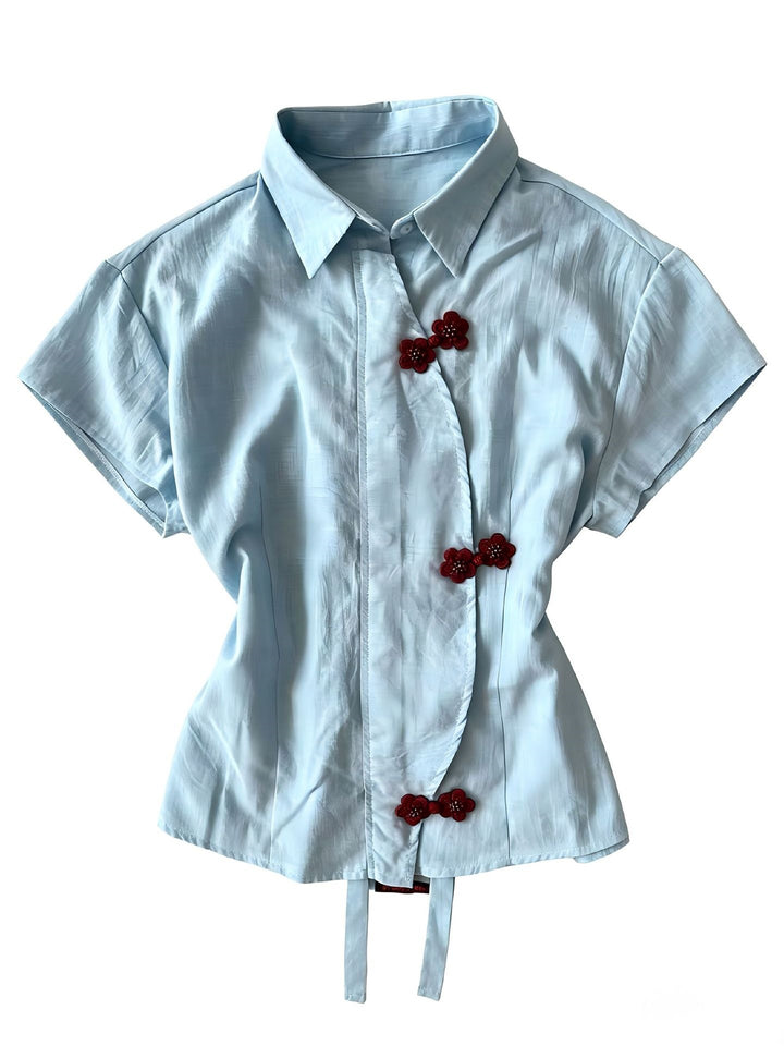 Women’s Stylish Short Sleeve Shirt with Floral Accents StylebySassy