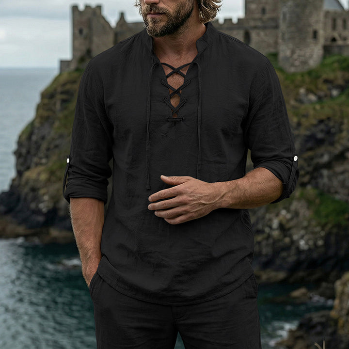 Men's Crinkle Linen Long Sleeve Shirt with Rollable Sleeves StylebySassy