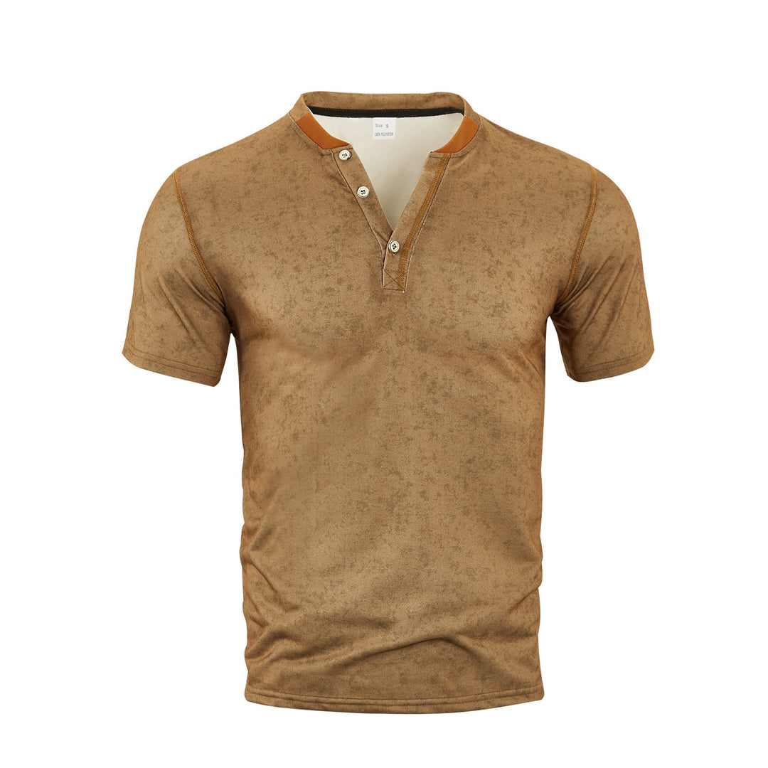 Men's casual short sleeve Grandad shirt with short button placket, contrast piping and washed soft structure StylebySassy