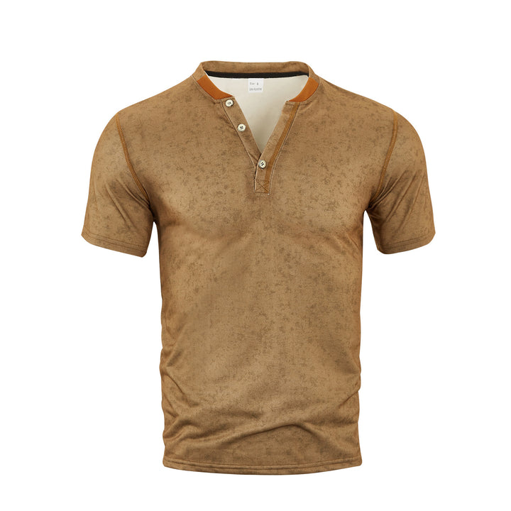 Men's casual short sleeve Grandad shirt with short button placket, contrast piping and washed soft structure StylebySassy