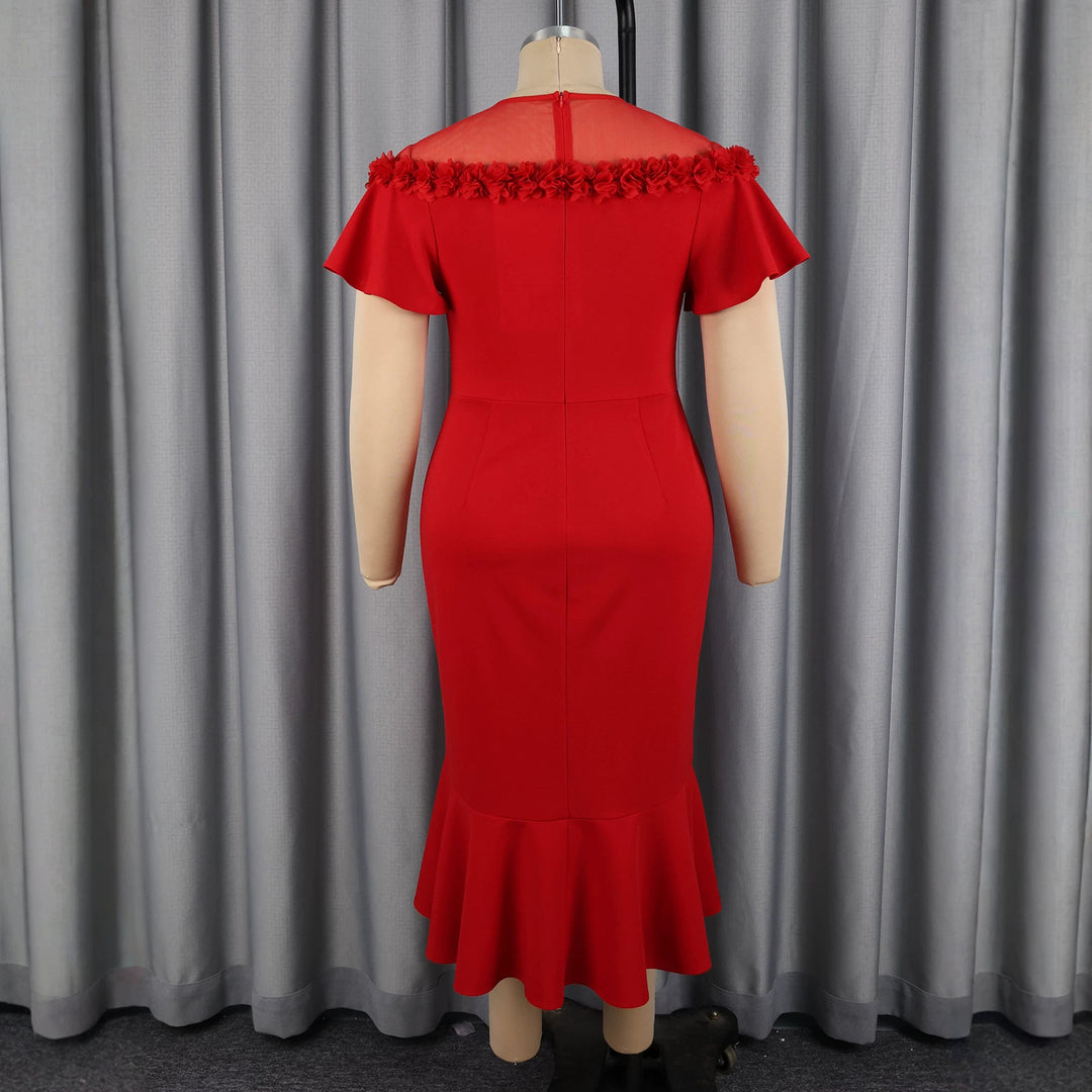 Women Elegant Dress with Floral Accent and Swirling Hem StylebySassy