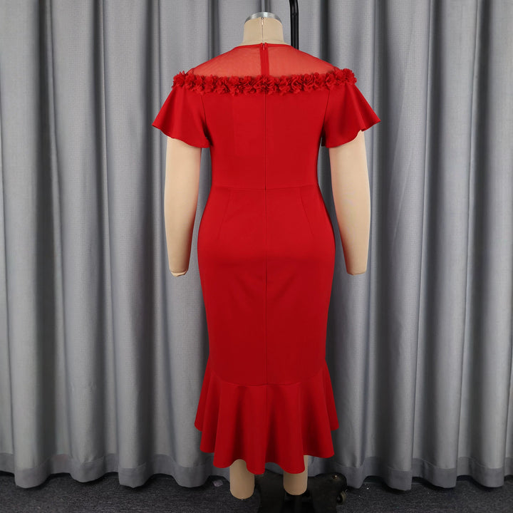 Women Elegant Dress with Floral Accent and Swirling Hem StylebySassy