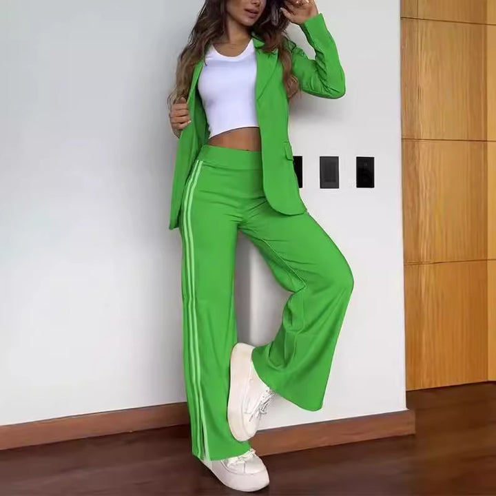 Ladies nan sporty-elegant two-piece blazer set with fitted blazer and wide jogging pants cut with side stripes StylebySassy